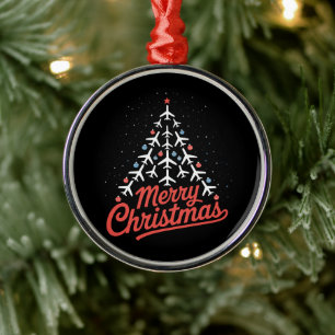 Airplane Christmas Tree Pilot Metal Ornament