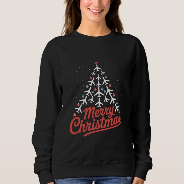 Airplane Christmas Tree Pilot Sweatshirt (Front)