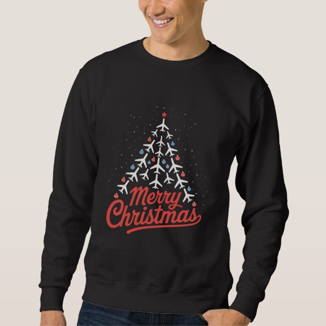 Airplane Christmas Tree Pilot Sweatshirt (Front)