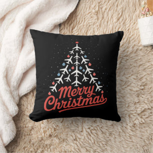 Airplane Christmas Tree Pilot Throw Pillow
