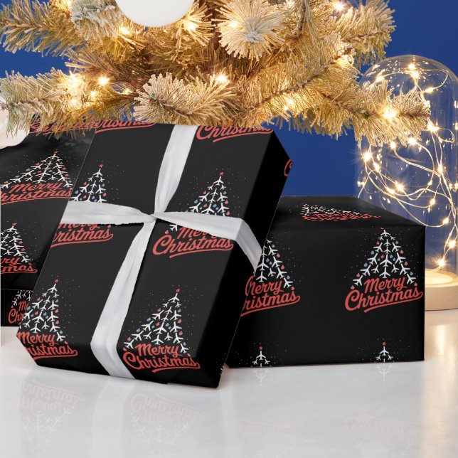 Airplane Christmas Tree Pilot Wrapping Paper (Holidays)