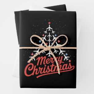 Airplane Christmas Tree Pilot Wrapping Paper Sheet