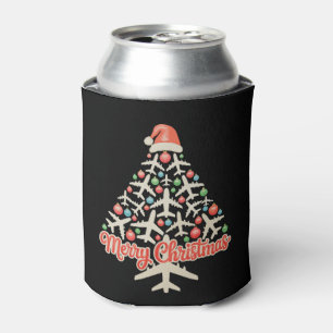 Airplane Christmas Tree Pilot Xmas Holiday Family Can Cooler
