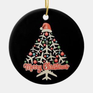 Airplane Christmas Tree Pilot Xmas Holiday Family Ceramic Ornament