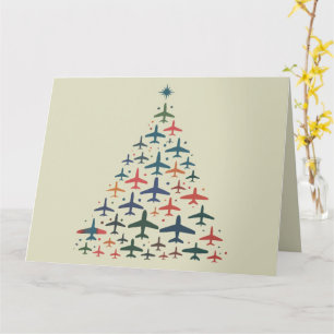Airplane Christmas Tree Retro Pilot Flying Flight  Card
