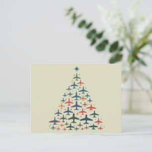 Airplane Christmas Tree Retro Pilot Flying Flight Holiday Postcard