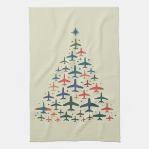 Airplane Christmas Tree Retro Pilot Flying Flight  Kitchen Towel