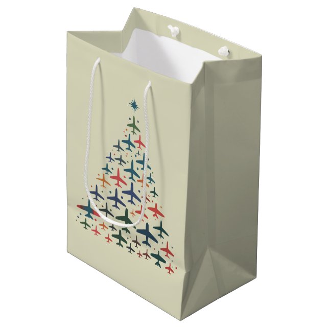 Airplane Christmas Tree Retro Pilot Flying Flight  Medium Gift Bag (Front Angled)