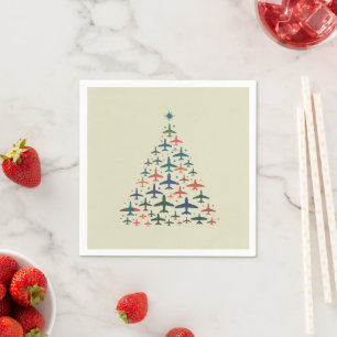 Airplane Christmas Tree Retro Pilot Flying Flight Napkin
