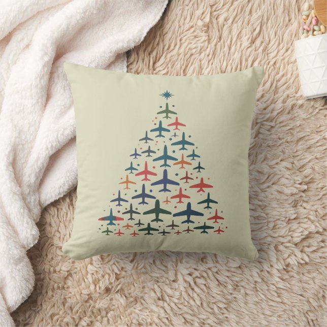 Airplane Christmas Tree Retro Pilot Flying Flight  Throw Pillow (Blanket)