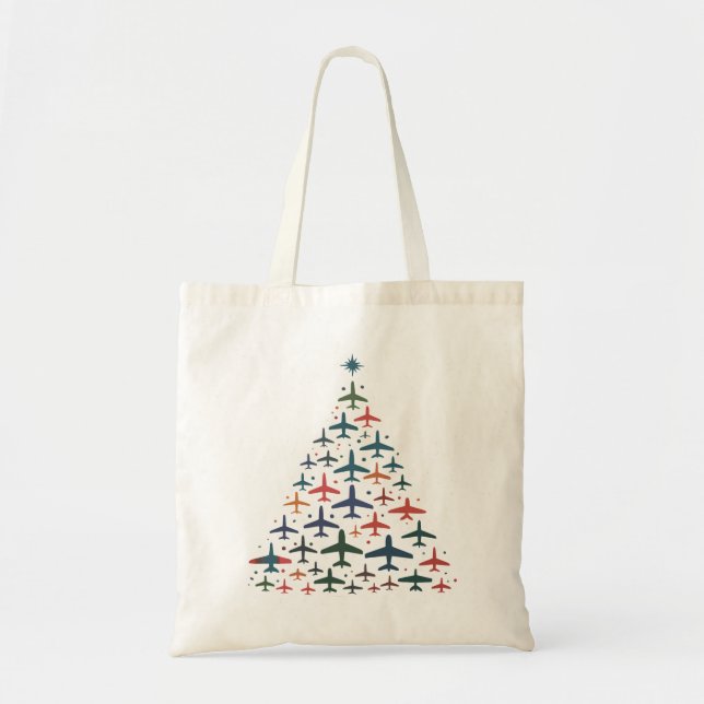Airplane Christmas Tree Retro Pilot Flying Flight  Tote Bag (Front)