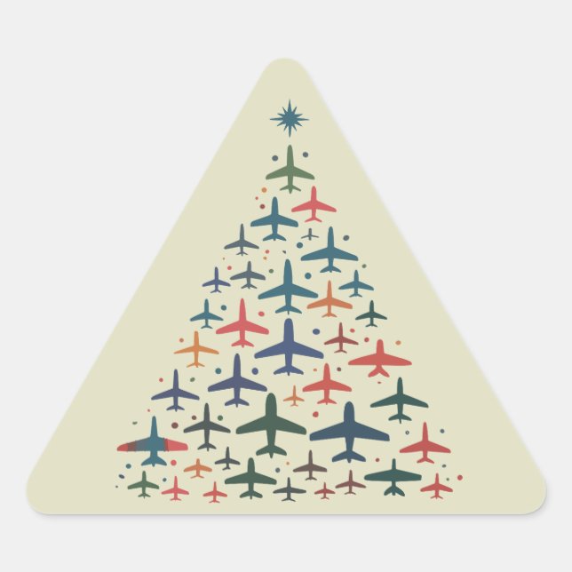 Airplane Christmas Tree Retro Pilot Flying Flight  Triangle Sticker (Front)