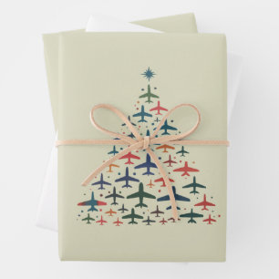 Airplane Christmas Tree Retro Pilot Flying Flight  Wrapping Paper Sheet