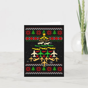 Airplane Christmas Tree Ugly Xmas Sweater Decorati Card