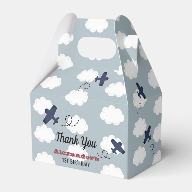 Airplane Clouds Blue Sky Boy Birthday Favor Box (Front Side)