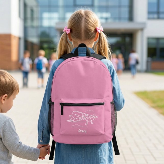 Airplane Clouds Pink Girl Pilot Aviation Custom Printed Backpack (Creator Uploaded)
