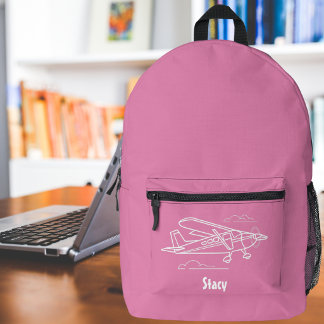 Airplane Clouds Pink Girl Pilot Aviation Custom Printed Backpack