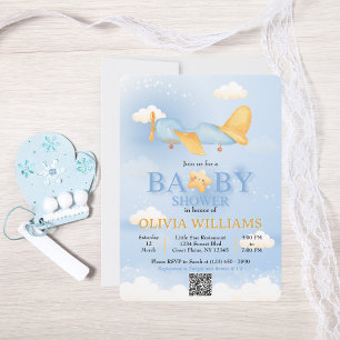 Airplane,Clouds & Stars, Blue, Baby Boy,Cute  Invitation