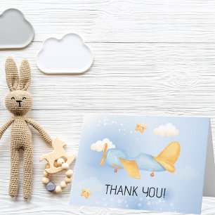 Airplane,Clouds & Stars, Blue, Baby Boy,Cute Thank You Card