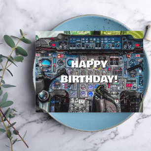 Airplane cockpit photo, Cool Fun Aviation Birthday Postcard
