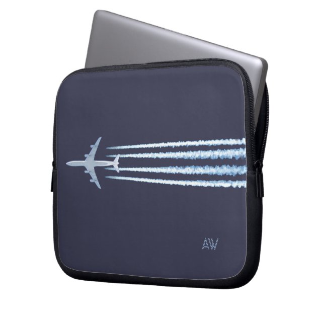 Airplane Contrails with (or without) your text Laptop Sleeve (Front Left)