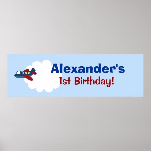 Airplane Custom Birthday Banner Poster Print (Front)