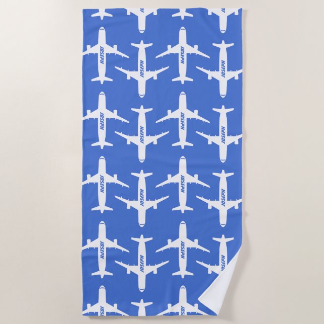 Airplane custom name beach towel (Front)
