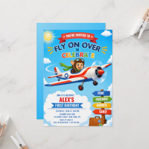 Airplane Cute Pilot Plane Party Boy 1st Birthday  Invitation