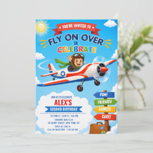 Airplane Cute Pilot Plane Party Boy 2nd Birthday Invitation