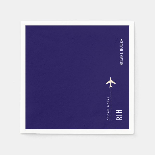 Airplane Dark-Blue Personalized Napkin (Front)