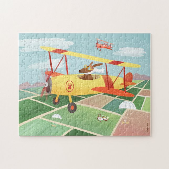Airplane Delivery Pilot Dogs Jigsaw Puzzle (Horizontal)