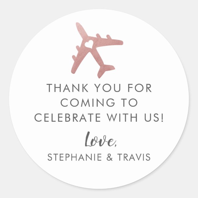 Airplane Destination Wedding Thank You Favour Classic Round Sticker (Front)