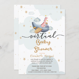 Airplane Dino Clouds Stars Virtual Baby Shower Invitation