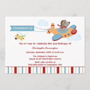 Airplane dog pilot boy's birthday party invitation
