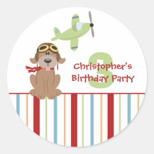 Airplane dog pilot boy's birthday party stickers