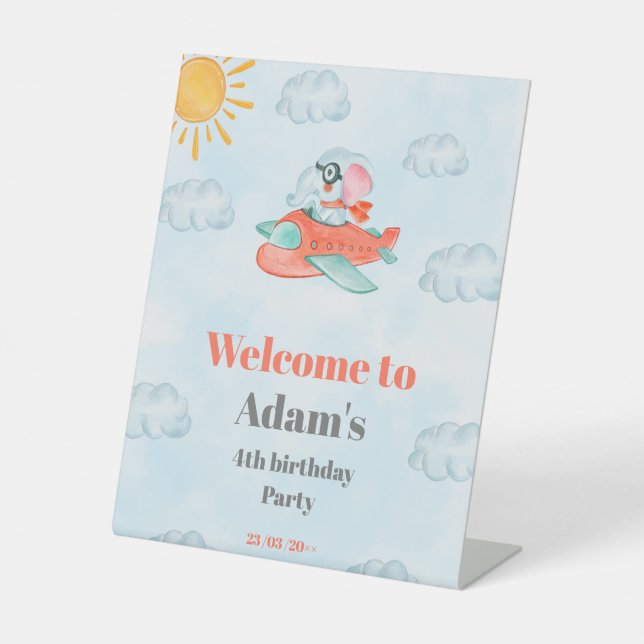 Airplane elephant pilot birthday Pedestal Sign (Front)