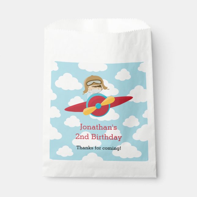 Airplane Favour Bags with Pilot Cloud Background (Front)