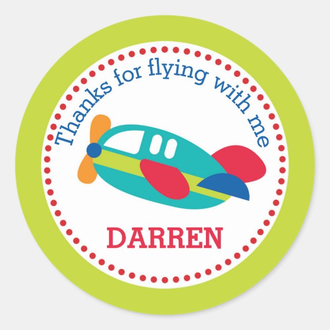 Airplane Favour Stickers (Boys Birthday) (Front)