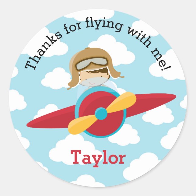 Airplane Favour Stickers Boys Pilot Birthday Party (Front)