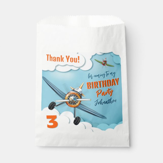 Airplane Fighter Pilot Boy Birthday Favour Bag (Front)