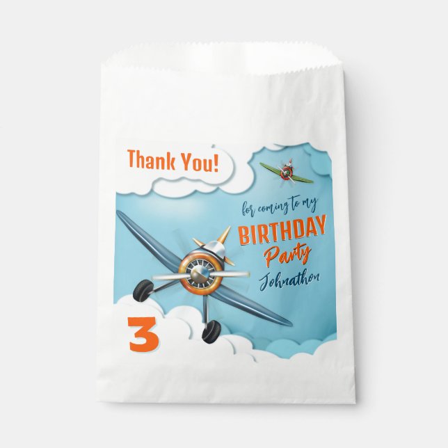 Airplane Fighter Pilot Boy Birthday Favour Bag (Front)