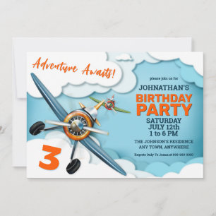 Airplane Fighter Pilot Boy Birthday Invitation