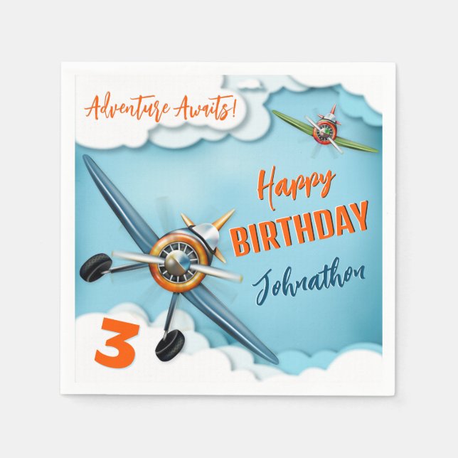 Airplane Fighter Pilot Boy Birthday Napkin (Front)