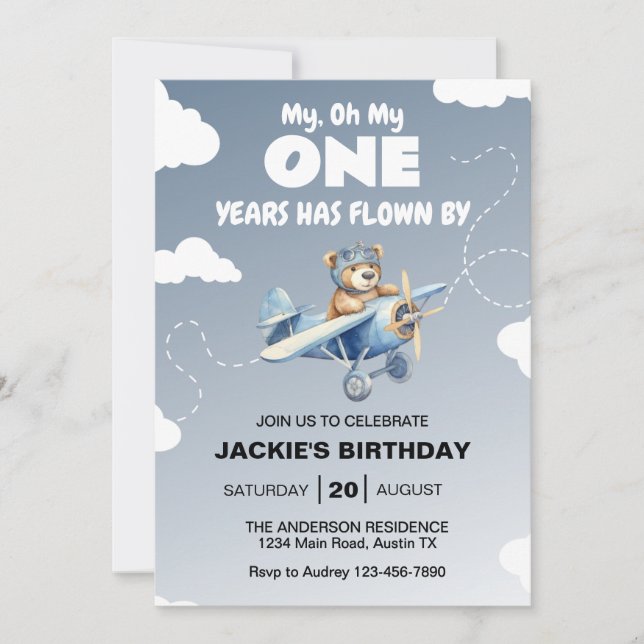 Airplane First Birthday Party Invitation (Front)