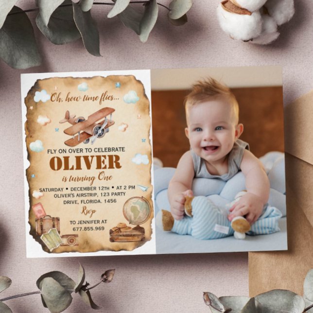 Airplane First Birthday Photo Invitation (Creator Uploaded)
