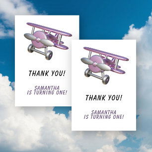 Airplane First Birthday Thank you Card