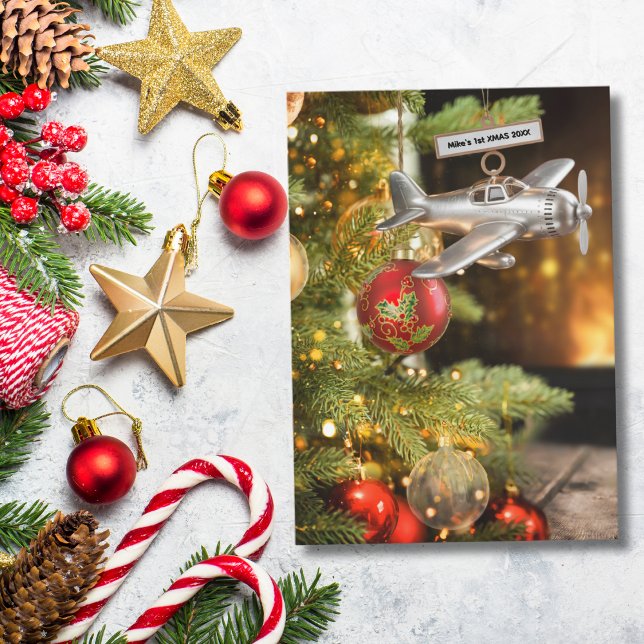 Airplane First Christmas Baby Photo Modern Custom Card (Creator Uploaded)