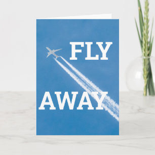 Airplane fly in the blue sky card