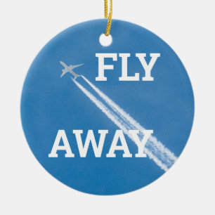 Airplane fly in the blue sky ceramic ornament