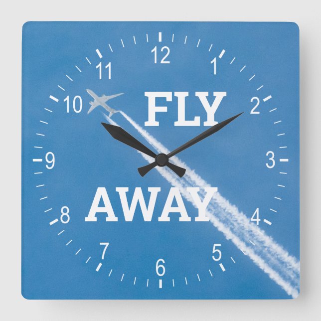 Airplane fly in the blue sky square wall clock (Front)